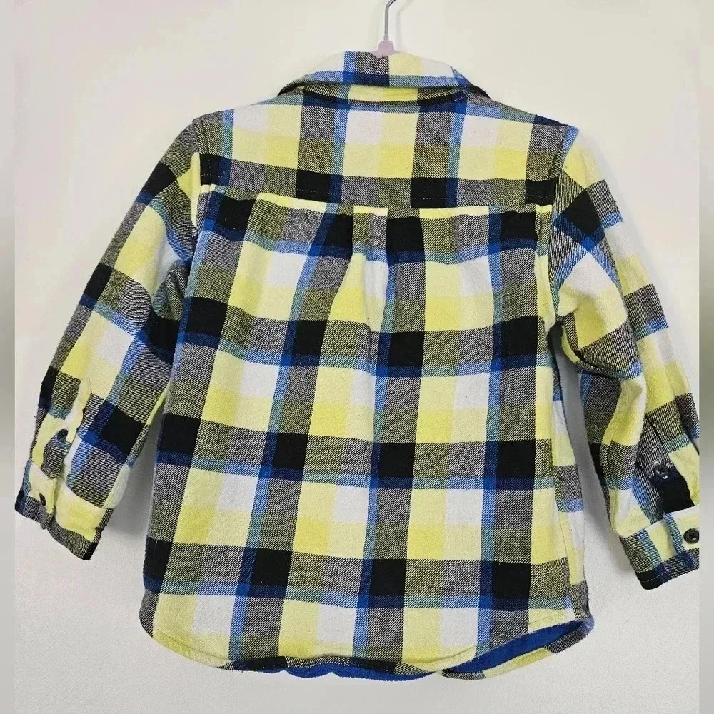 Gymboree Boys Plaid Flannel Shirt Yellow Blue‎ Black Long Sleeve Size 2T